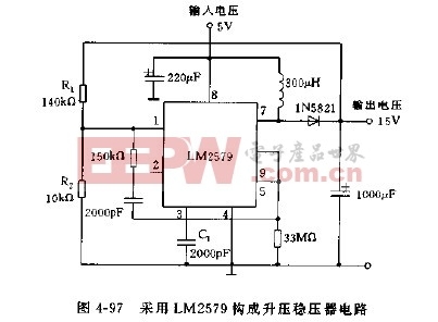 采用LM2579构成的升压稳压器电路图