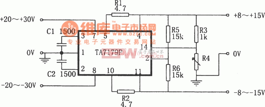 基于TA7179P的对称型同步可调稳压电源电路