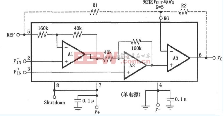 INA321/322设计的信号和电源连接电路原理图
