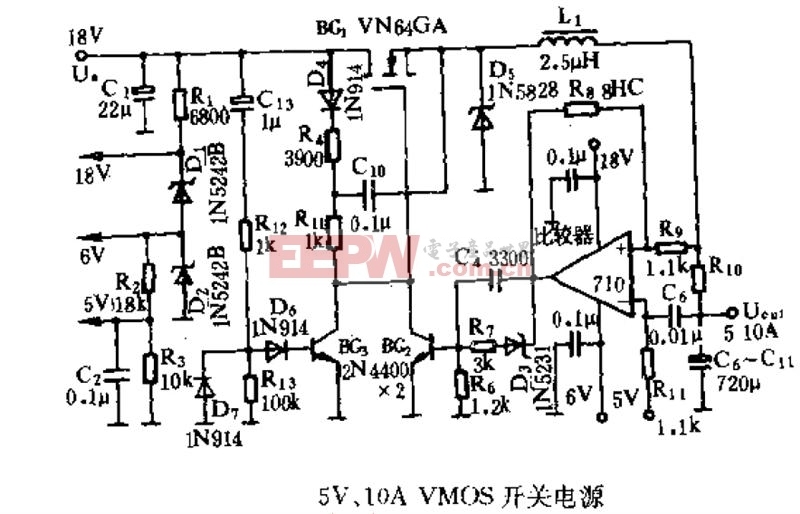5V、10A VMOS开关电源电路图