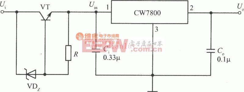 CW7805构成的正5V直流电压的稳压电源电路图