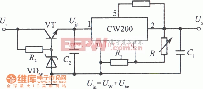 CW200组成的高输入电压集成稳压电源电路之二电路