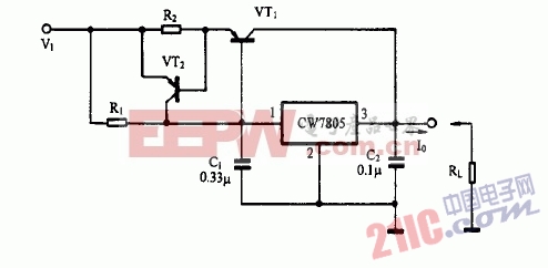 由CW7805构成的过流保护稳压电源电路