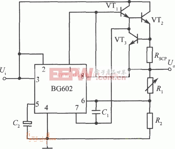 利用复合晶体管扩流的BG602集成稳压器电路