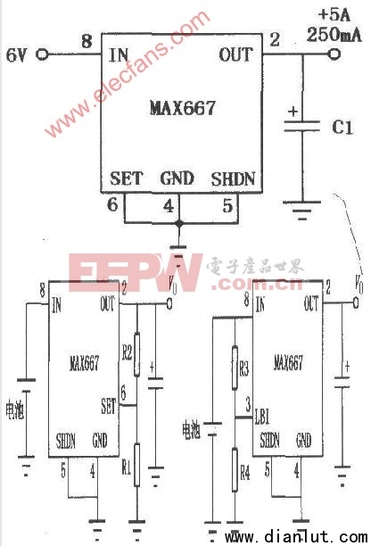 MAX667线性集成稳压器的应用电路图