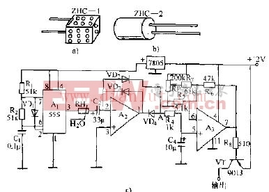 ZHC湿敏电阻器湿度电压变送器电路原理图