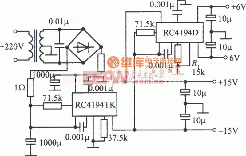 RC4194TK、RC4194D构成的双对称稳压电源