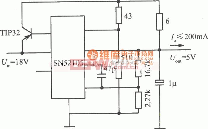 SN52105构成的15V、300mA稳压电源电路图