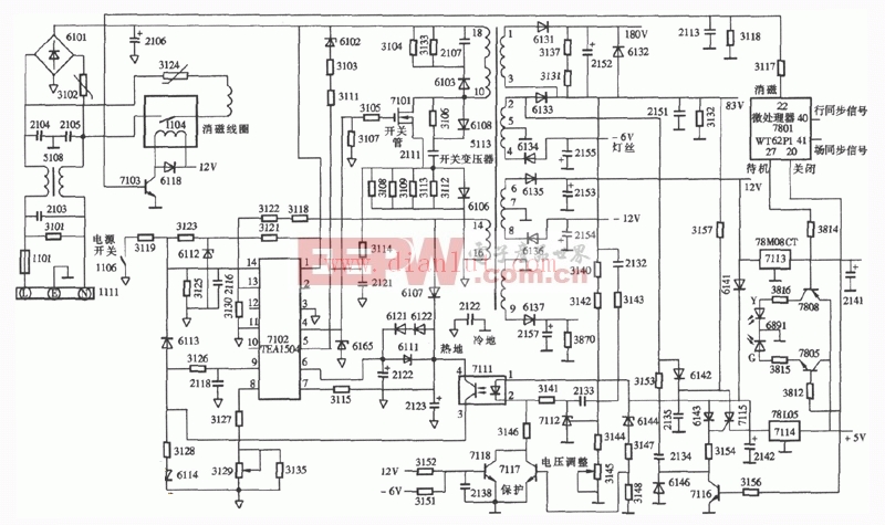 飞利浦107S21型17英寸彩显开关电源电路图