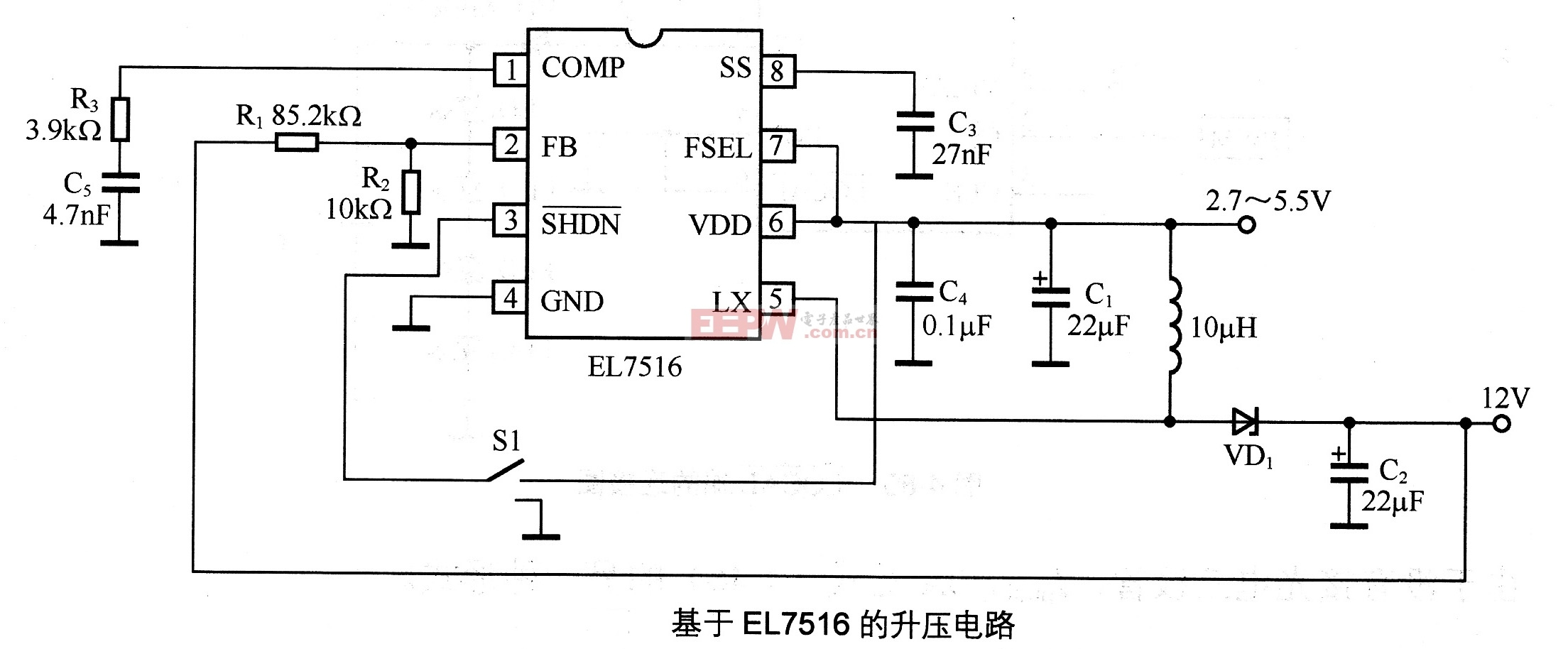 基于EL7516的升压电路