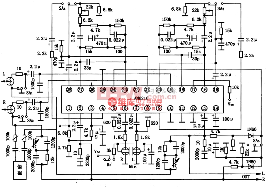 an6210录放音双前置放大集成电路图