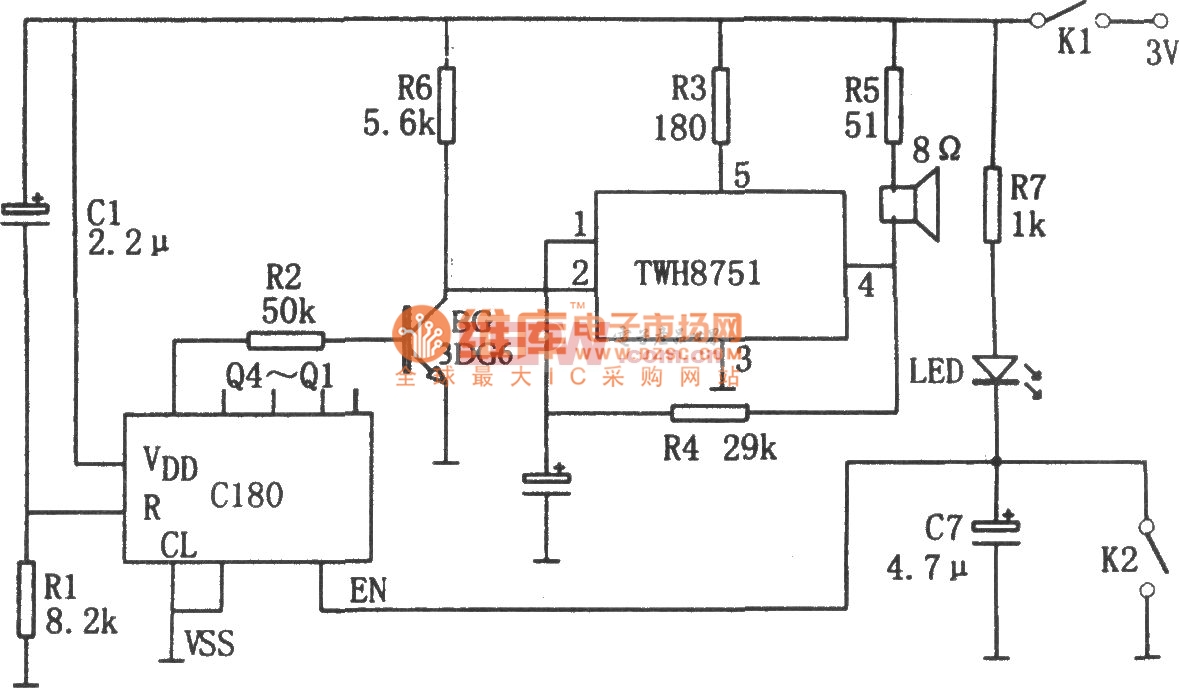 135卷片报位器(C180、TWH8751)电路图