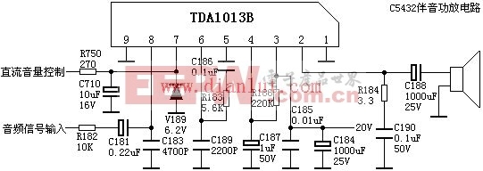 TDA1013B伴音功放电路及引脚功能图