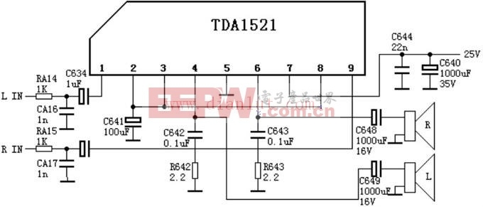 TDA1521的伴音功放电路原理图