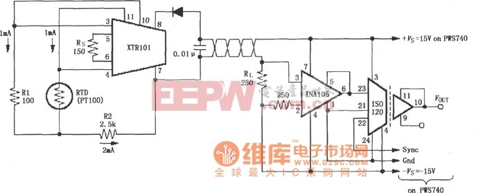 检测4～20mA环路仪器放大电路(ISO120、XTR101)电路图