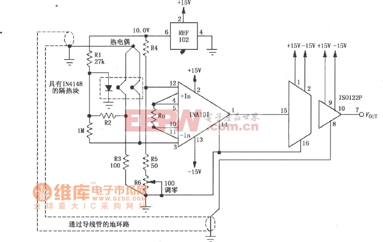 热电偶放大电路(ISO122P/124、INA101)电路图