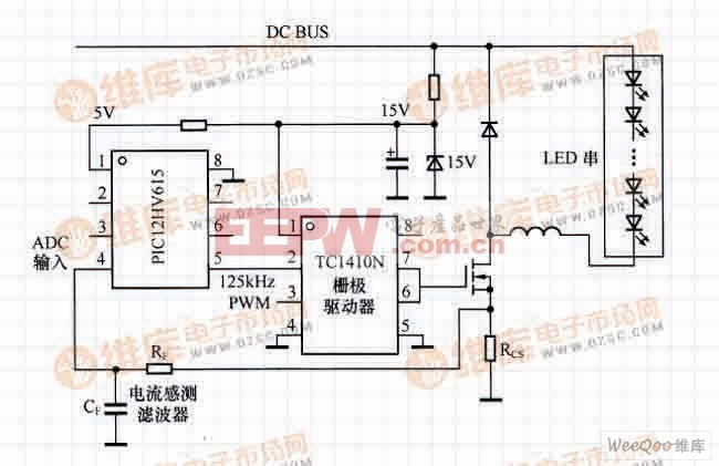 采用PIC12HV615的带数字控制的降压型LED驱动电路