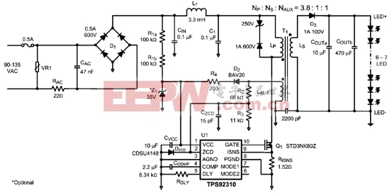TPS92310大功率LED驱动器的典型应用电路图