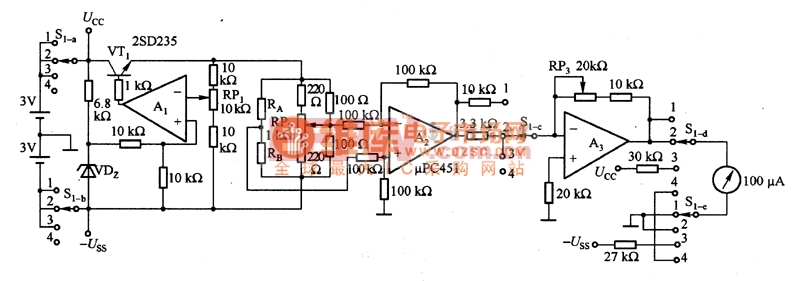 采用热电阻的热传导式气敏传感器的应用电路图