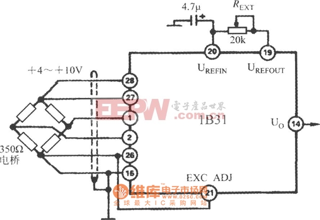 降低激励电压的电路(宽带应变信号调理器1B31)电路图