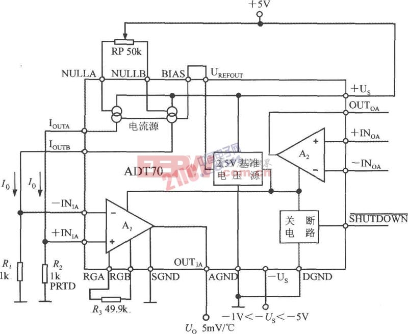 铂热电阻信号调理器内部电路框图及典型应用电路