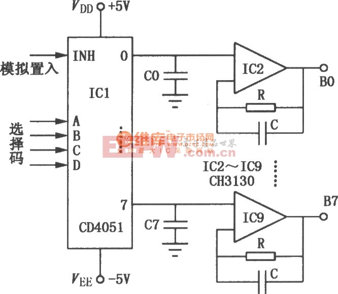 CD4051、CH3130组成的多通道解调器电路图 
