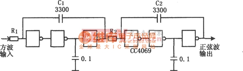 CC4069构成的低成本积分器电路图 