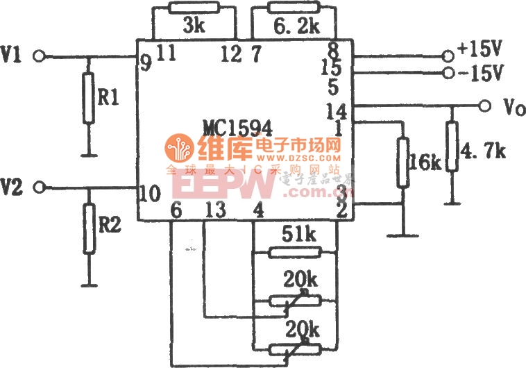 交流电压乘法器(MC1594)电路图 