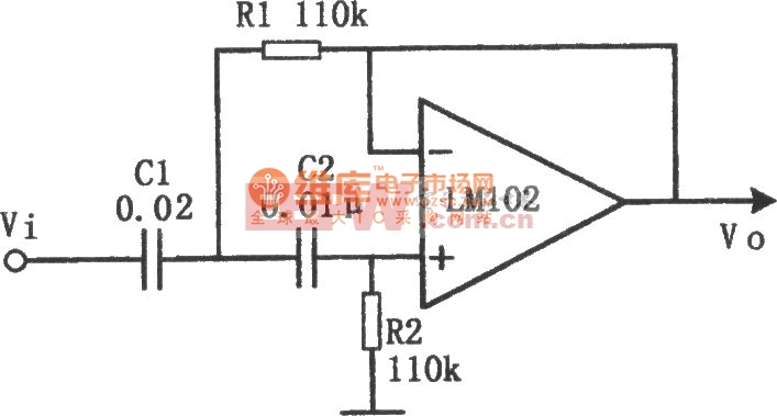 有源高通滤波器(LM102)电路图