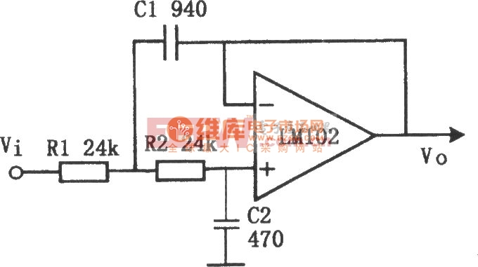 有源低通滤波器(LM102)电路图