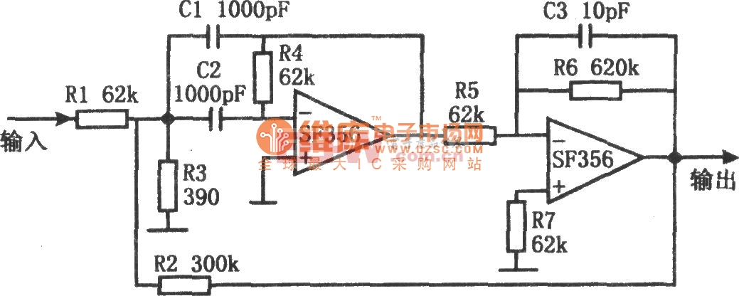 高Q带通滤波器(SF356)电路图