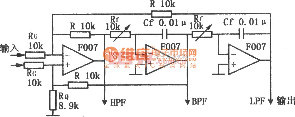 多功能有源滤波器(F007)电路图
