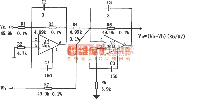 共模电压可达±100V的差动输入放大器电路图 