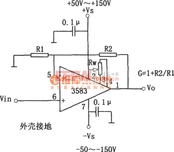 高运算放大器3583构成的高压输出的放大电路图 