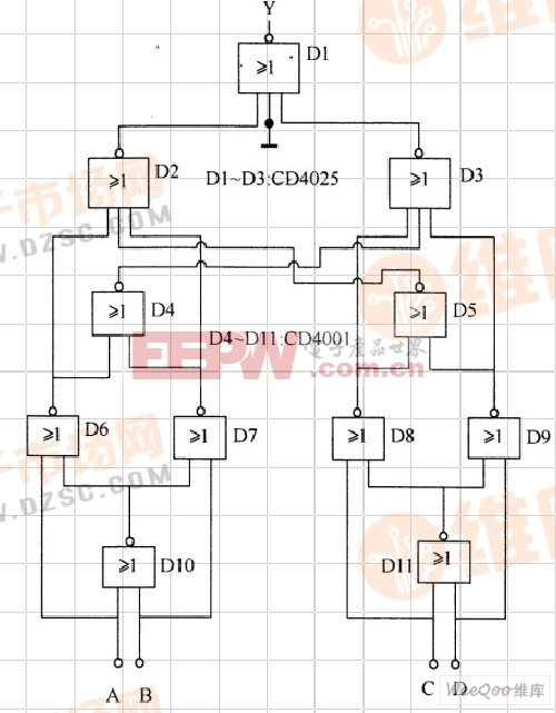 由CD4001和CD4025组成的偶数译码电路图