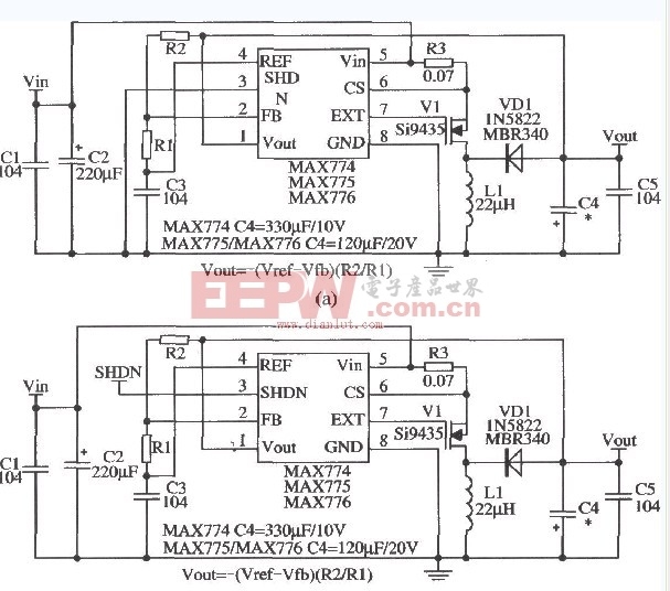 MAX774/MAX775/MAX776设计的电压可调应用电路