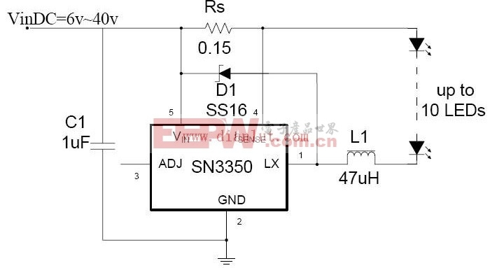 大功率LED驱动芯片SN3350应用电路图