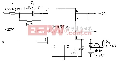 用于MAX610不间断5V电源的电路图