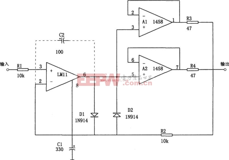 MC1458设计的精密复合缓冲器电路示意图