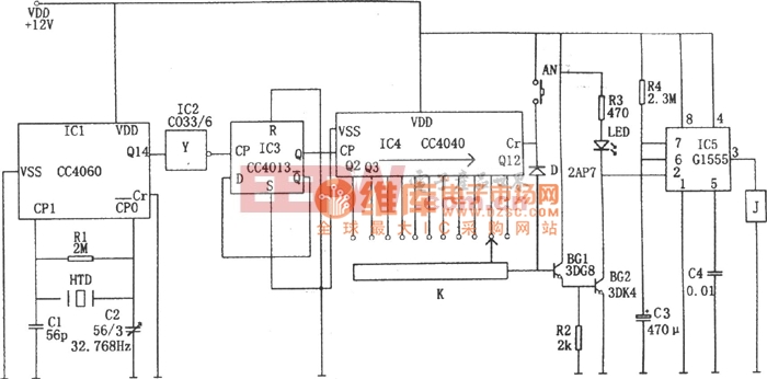 精密数字式定时控制器(CC4013、CC440、CC4060、G1555)电路