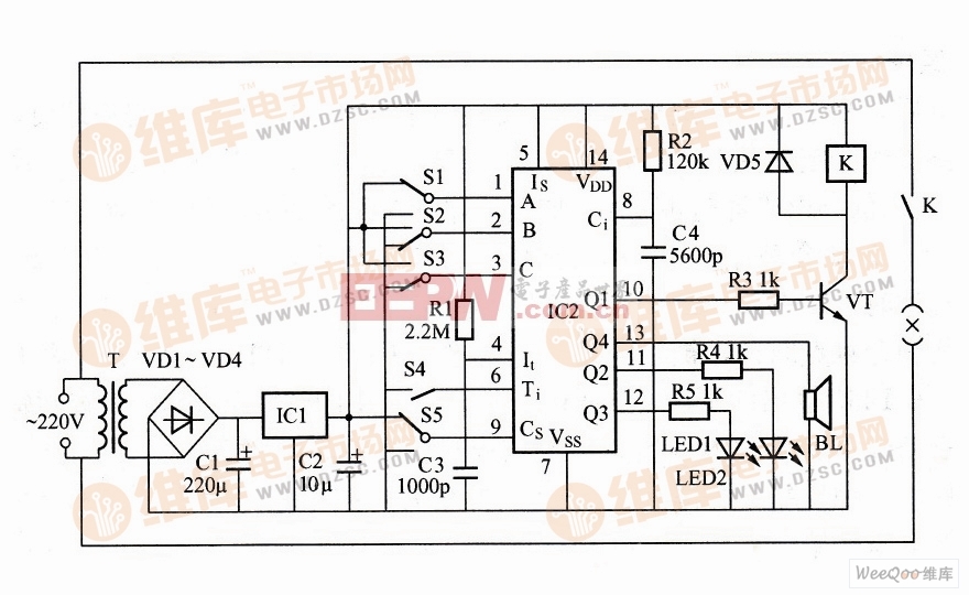 利用XM109构成的小家电定时控制器电路图