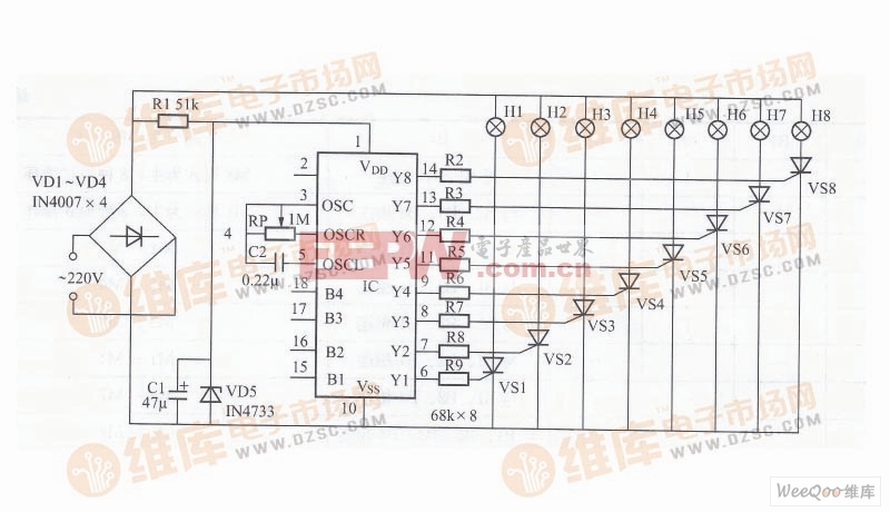 利用SE9201构成的可编程彩灯控制器电路
