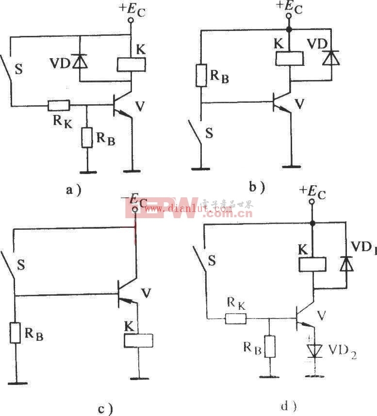用于控制基极晶体管电子继电器电路原理图