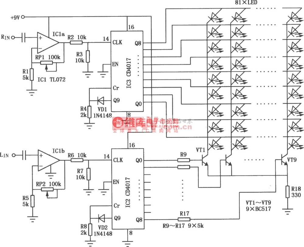 cd4017构成的音频显示电路图