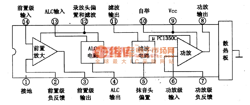 μPCl350C集成块的内电路方框图