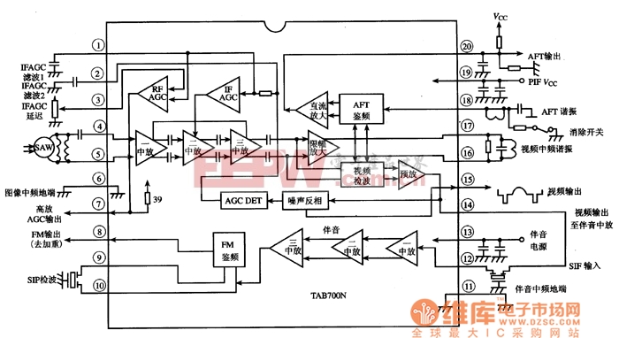 TAB7O0N集成电路的内电路方框图及典型应用电路