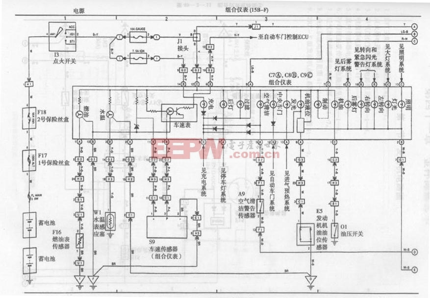 丰田考斯特客车组合仪表电路图