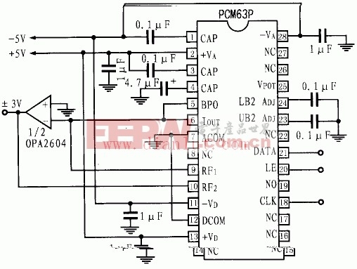 电压输出模式的PCM63P应用电路原理图