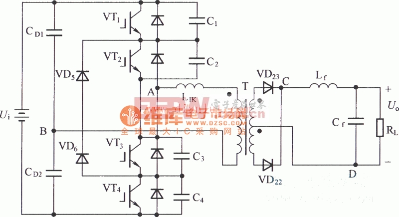零电压开关三电平直流变换器电路