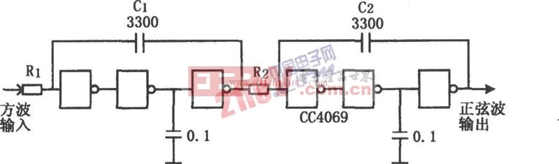 CC4069构成的低成本积分器电路原理图